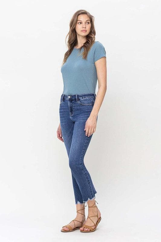 VERVET by Flying Monkey High Rise Crop Slim Straight Jeans - SwagglyLife Home & Fashion