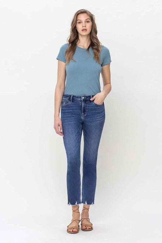 VERVET by Flying Monkey High Rise Crop Slim Straight Jeans - SwagglyLife Home & Fashion