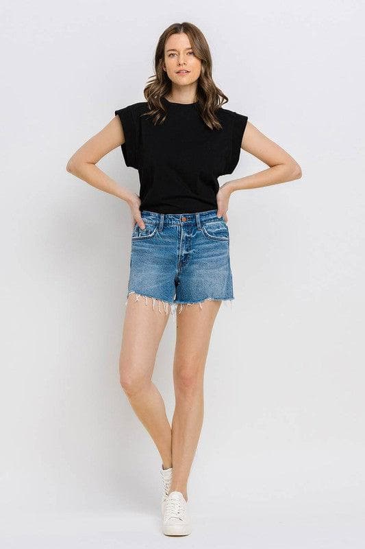 VERVET by Flying Monkey High Rise Distressed Hem A-Line Shorts - SwagglyLife Home & Fashion