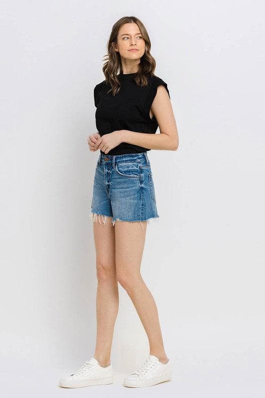 VERVET by Flying Monkey High Rise Distressed Hem A-Line Shorts - SwagglyLife Home & Fashion