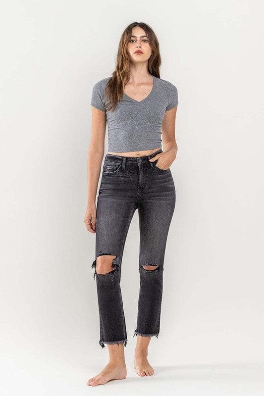 VERVET by Flying Monkey High Rise Stretch Distressed Crop Slim Straight - SwagglyLife Home & Fashion