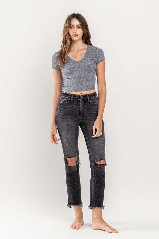 VERVET by Flying Monkey High Rise Stretch Distressed Crop Slim Straight - SwagglyLife Home & Fashion