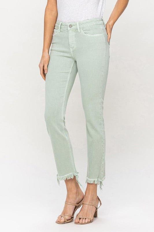 VERVET by Flying Monkey Mid Rise Crop Straight Jeans - SwagglyLife Home & Fashion