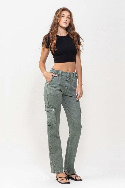 VERVET by Flying Monkey Mid Rise Straight Jeans with Cargo Pocket Detail - SwagglyLife Home & Fashion