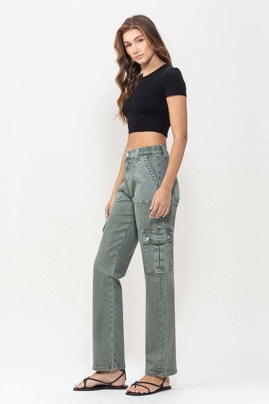 VERVET by Flying Monkey Mid Rise Straight Jeans with Cargo Pocket Detail - SwagglyLife Home & Fashion