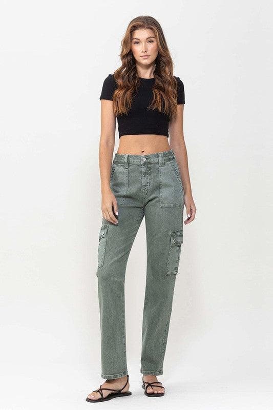 VERVET by Flying Monkey Mid Rise Straight Jeans with Cargo Pocket Detail - SwagglyLife Home & Fashion