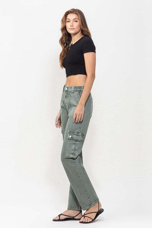 VERVET by Flying Monkey Mid Rise Straight Jeans with Cargo Pocket Detail - SwagglyLife Home & Fashion