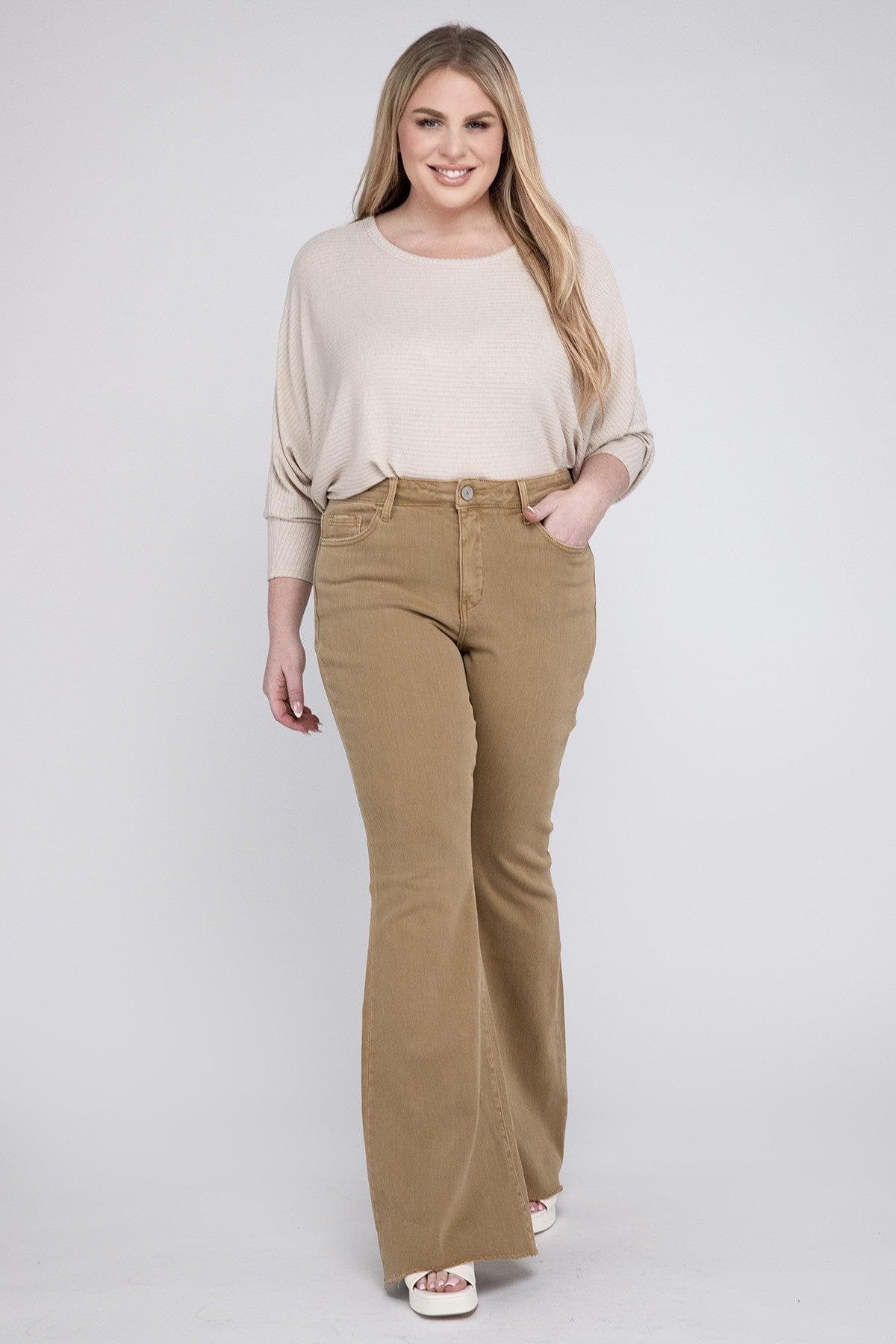 VERVET by Flying Monkey PLUS SIZE High Rise Super Flare Jeans - SwagglyLife Home & Fashion