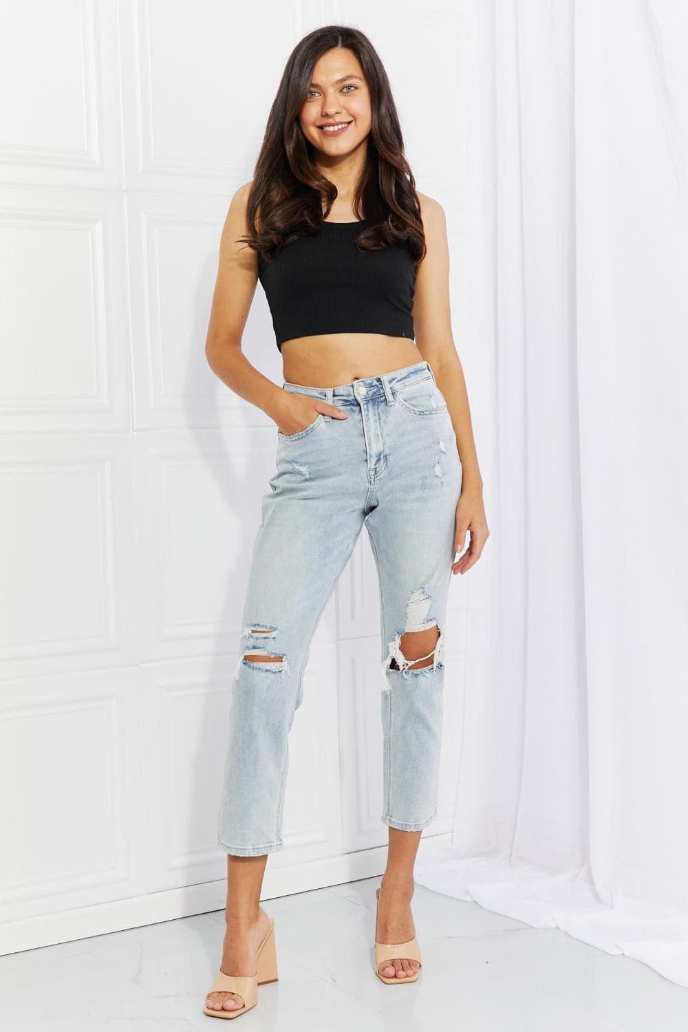Vervet by Flying Monkey Stand Out Full Size Distressed Cropped Jeans - SwagglyLife Home & Fashion