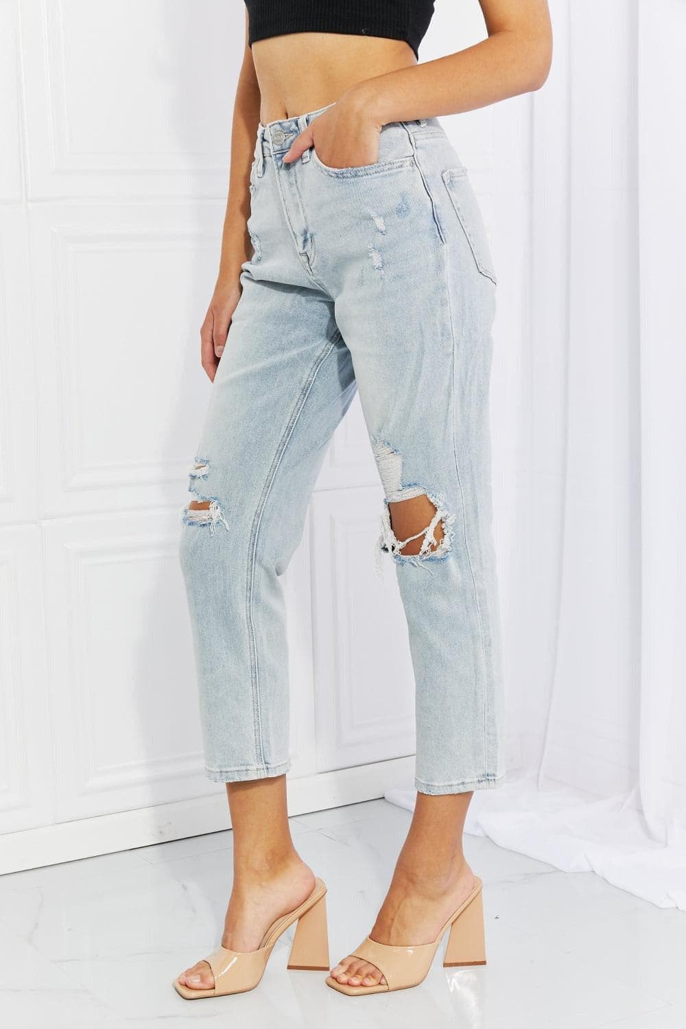 Vervet by Flying Monkey Stand Out Full Size Distressed Cropped Jeans - SwagglyLife Home & Fashion