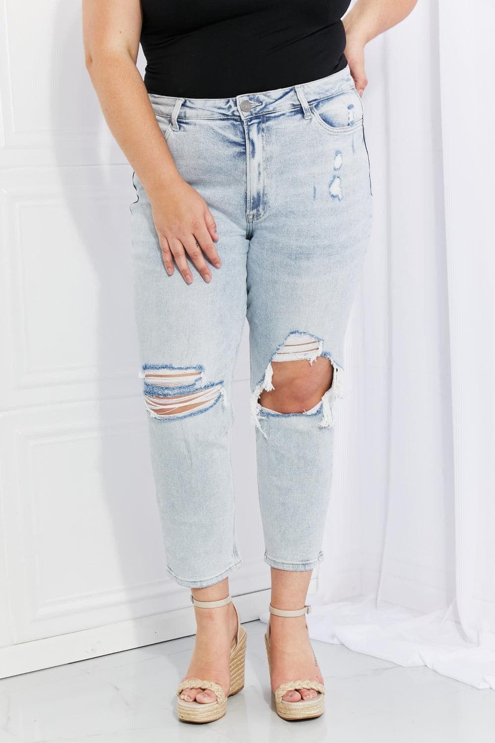 Vervet by Flying Monkey Stand Out Full Size Distressed Cropped Jeans - SwagglyLife Home & Fashion