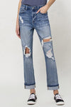 VERVET by Flying Monkey Stretch Mom Jeans w/ Spatter Detail and Cuff - SwagglyLife Home & Fashion