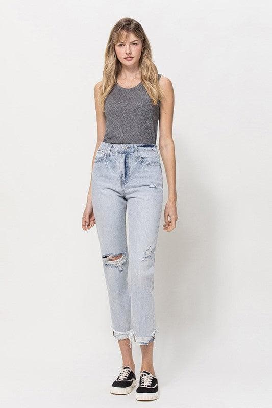 VERVET by Flying Monkey Super High Relaxed Cuffed Straight Jeans - SwagglyLife Home & Fashion