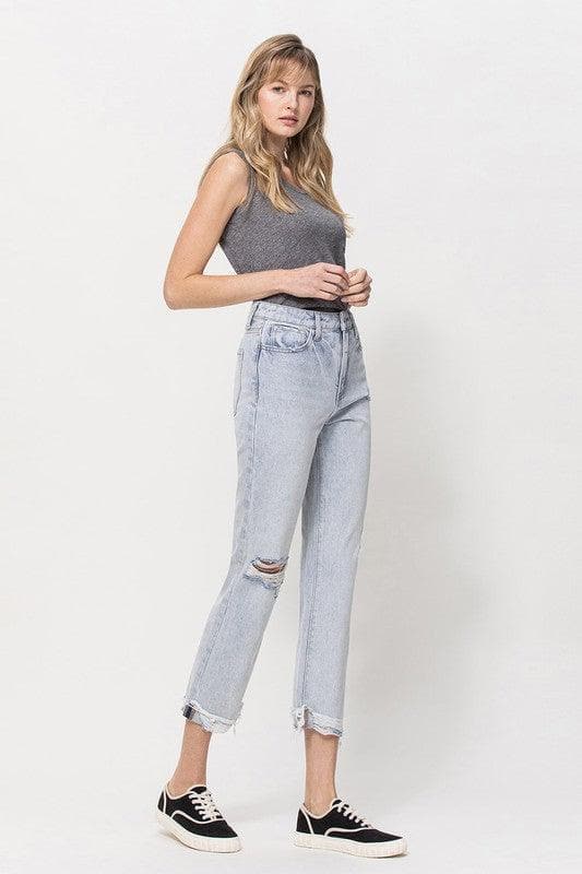 VERVET by Flying Monkey Super High Relaxed Cuffed Straight Jeans - SwagglyLife Home & Fashion