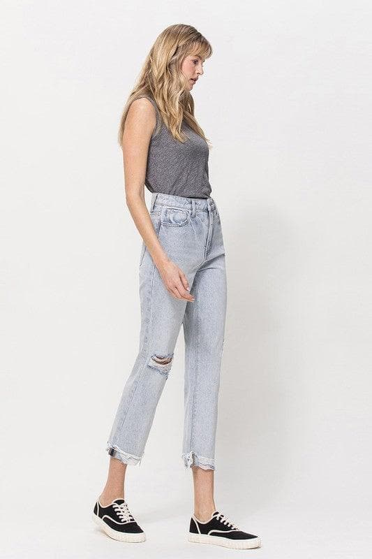 VERVET by Flying Monkey Super High Relaxed Cuffed Straight Jeans - SwagglyLife Home & Fashion