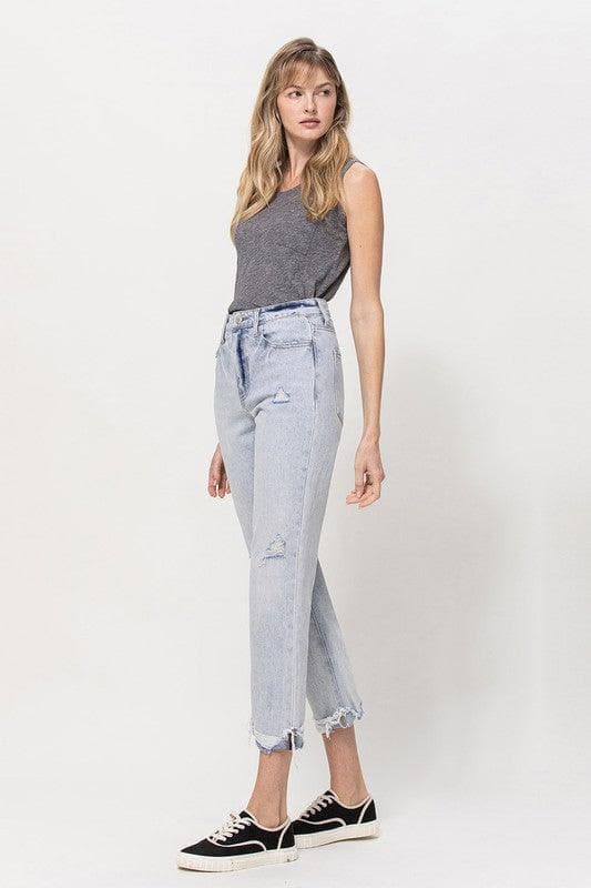 VERVET by Flying Monkey Super High Relaxed Cuffed Straight Jeans - SwagglyLife Home & Fashion