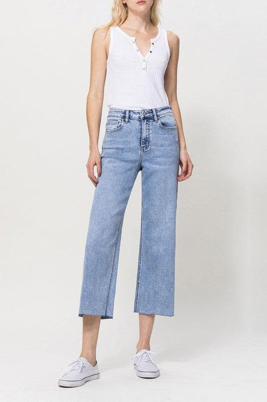 VERVET by Flying Monkey Super High Rise Crop Wide Leg Jeans - SwagglyLife Home & Fashion