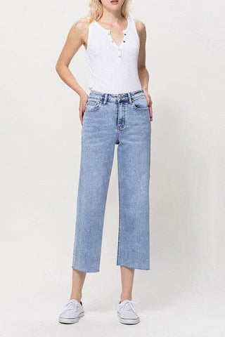 VERVET by Flying Monkey Super High Rise Crop Wide Leg Jeans - SwagglyLife Home & Fashion