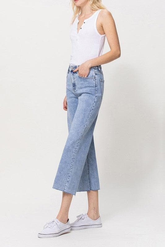 VERVET by Flying Monkey Super High Rise Crop Wide Leg Jeans - SwagglyLife Home & Fashion