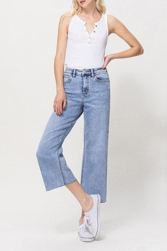 VERVET by Flying Monkey Super High Rise Crop Wide Leg Jeans - SwagglyLife Home & Fashion