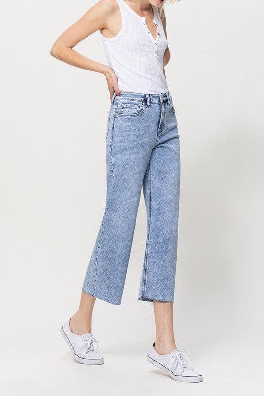 VERVET by Flying Monkey Super High Rise Crop Wide Leg Jeans - SwagglyLife Home & Fashion