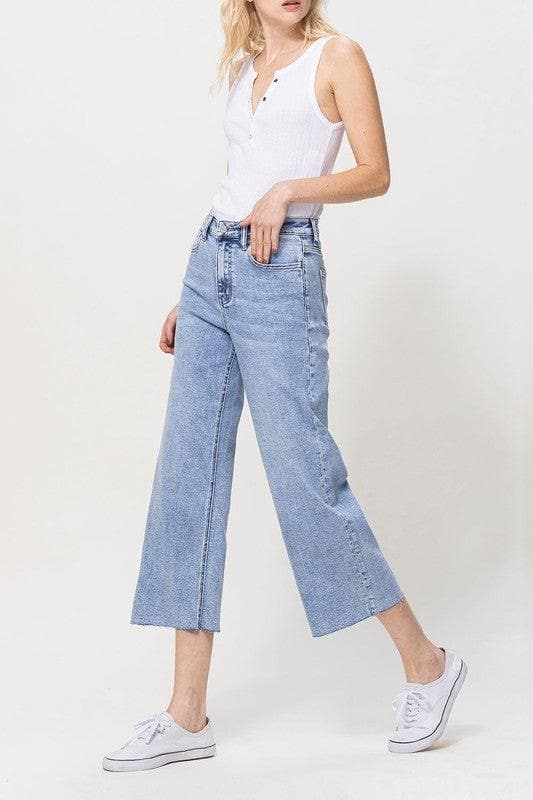 VERVET by Flying Monkey Super High Rise Crop Wide Leg Jeans - SwagglyLife Home & Fashion