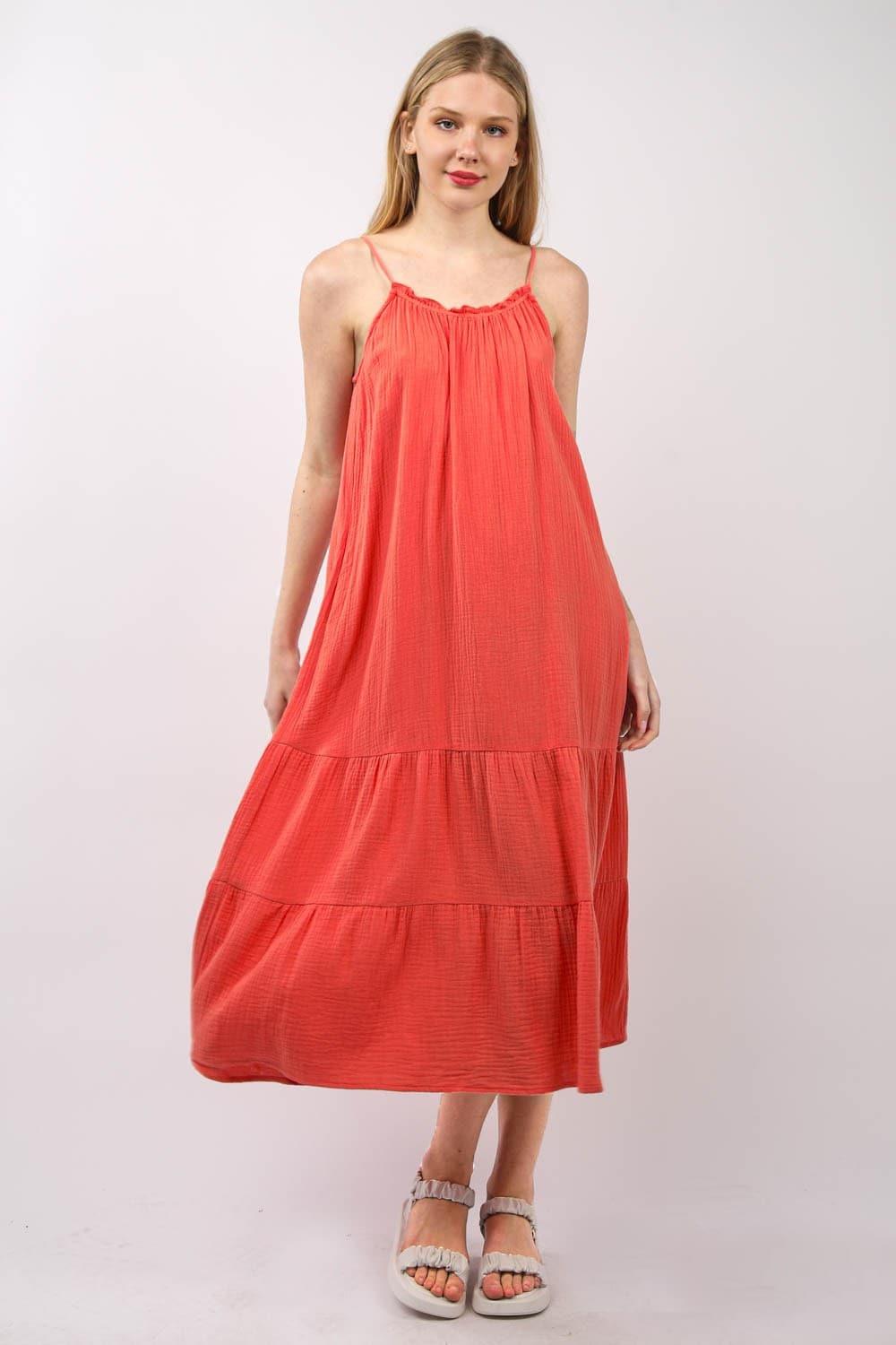 VERY J Ruffled A-Line Midi Cami Dress - SwagglyLife Home & Fashion