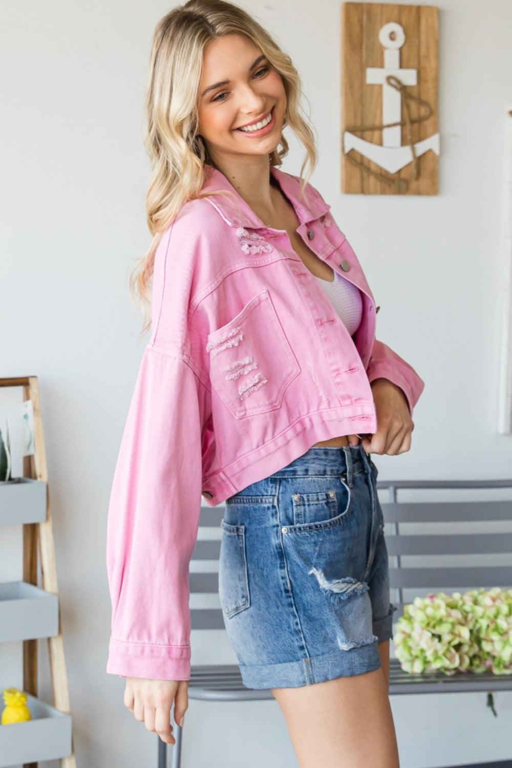 VEVERET Fringe Distressed Button Up Denim Jacket - SwagglyLife Home & Fashion