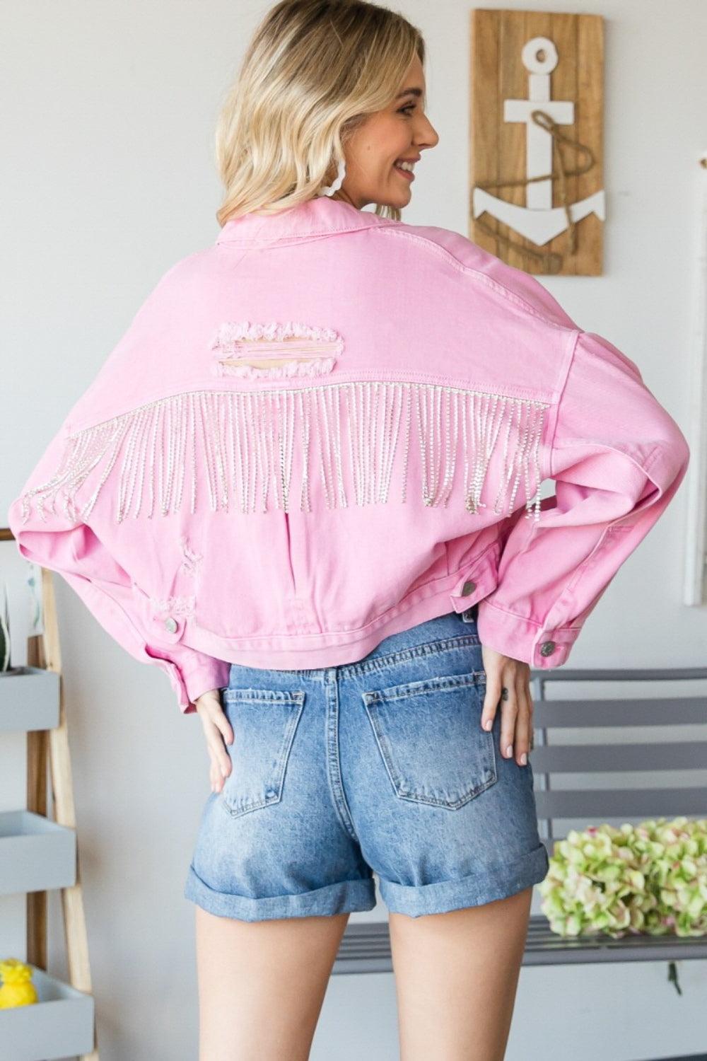 VEVERET Fringe Distressed Button Up Denim Jacket - SwagglyLife Home & Fashion