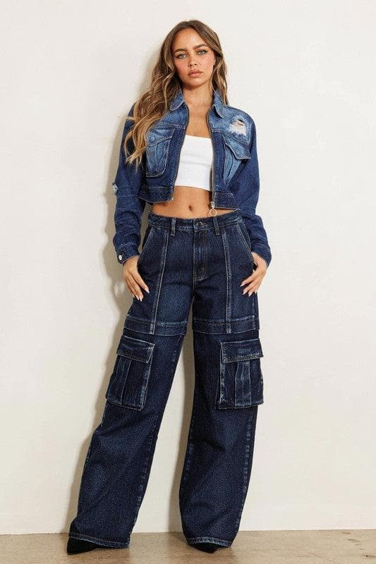 Vibrant M.i.U Cargo Pocket Wide Jeans - SwagglyLife Home & Fashion