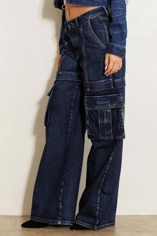 Vibrant M.i.U Cargo Pocket Wide Jeans - SwagglyLife Home & Fashion