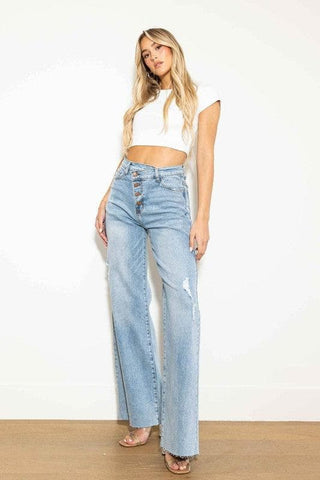 Vibrant M.i.U Criss Cross High Waisted Wide Leg Jeans - SwagglyLife Home & Fashion