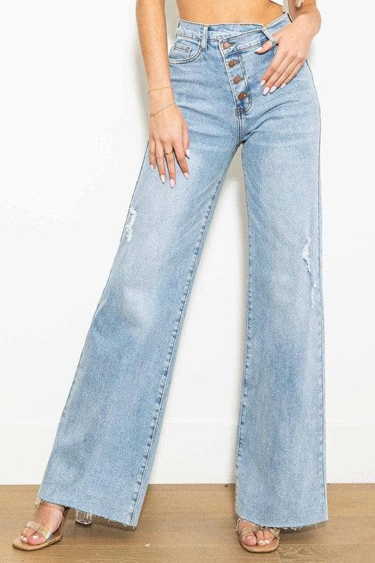 Vibrant M.i.U Criss Cross High Waisted Wide Leg Jeans - SwagglyLife Home & Fashion