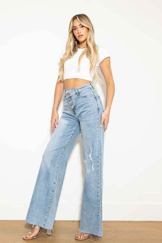 Vibrant M.i.U Criss Cross High Waisted Wide Leg Jeans - SwagglyLife Home & Fashion