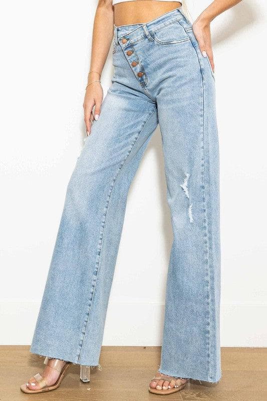 Vibrant M.i.U Criss Cross High Waisted Wide Leg Jeans - SwagglyLife Home & Fashion