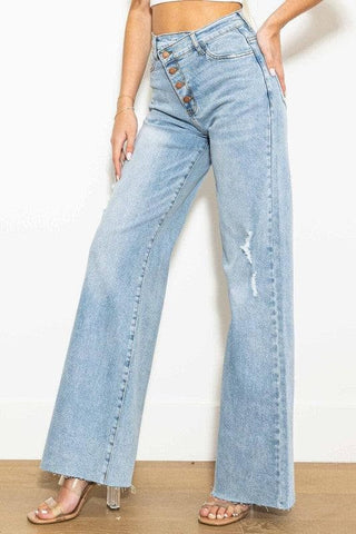 Vibrant M.i.U Criss Cross High Waisted Wide Leg Jeans - SwagglyLife Home & Fashion