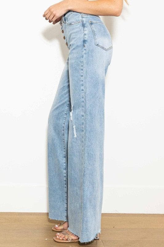 Vibrant M.i.U Criss Cross High Waisted Wide Leg Jeans - SwagglyLife Home & Fashion