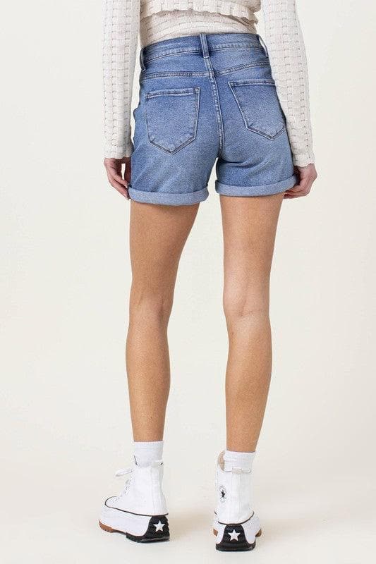 Vibrant M.i.U Denim Shorts w/ Pin Tuck Detail - SwagglyLife Home & Fashion
