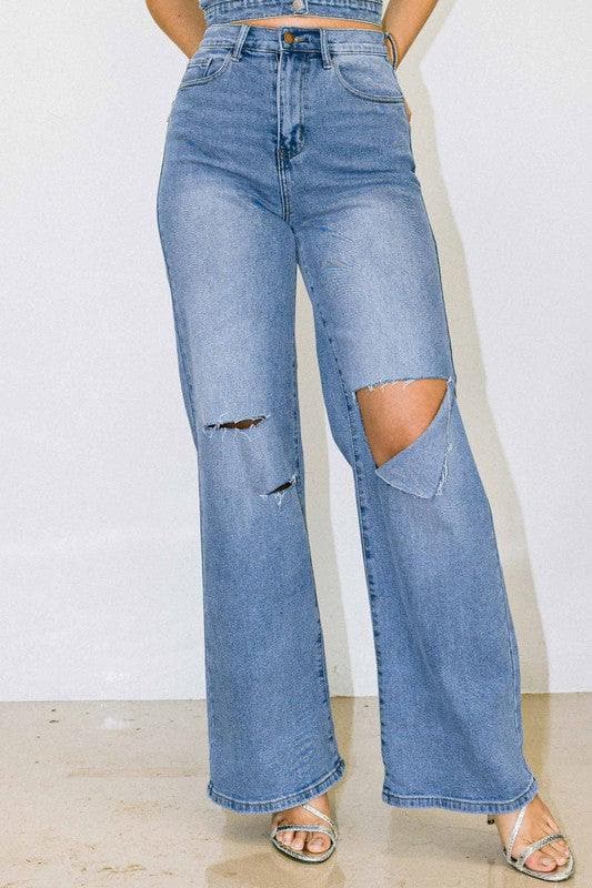Vibrant M.i.U Distressed Wide Fit Jeans - SwagglyLife Home & Fashion