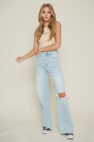 Vibrant M.i.U Distressed Wide Leg Jeans - SwagglyLife Home & Fashion