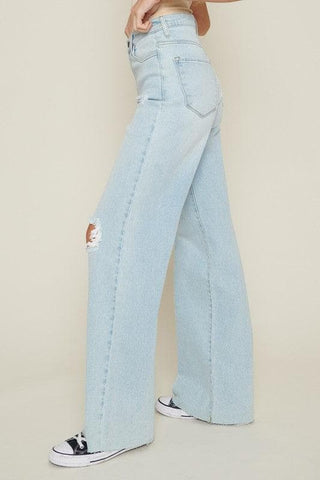 Vibrant M.i.U Distressed Wide Leg Jeans - SwagglyLife Home & Fashion