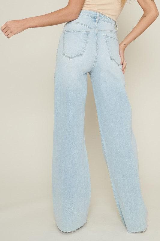 Vibrant M.i.U Distressed Wide Leg Jeans - SwagglyLife Home & Fashion