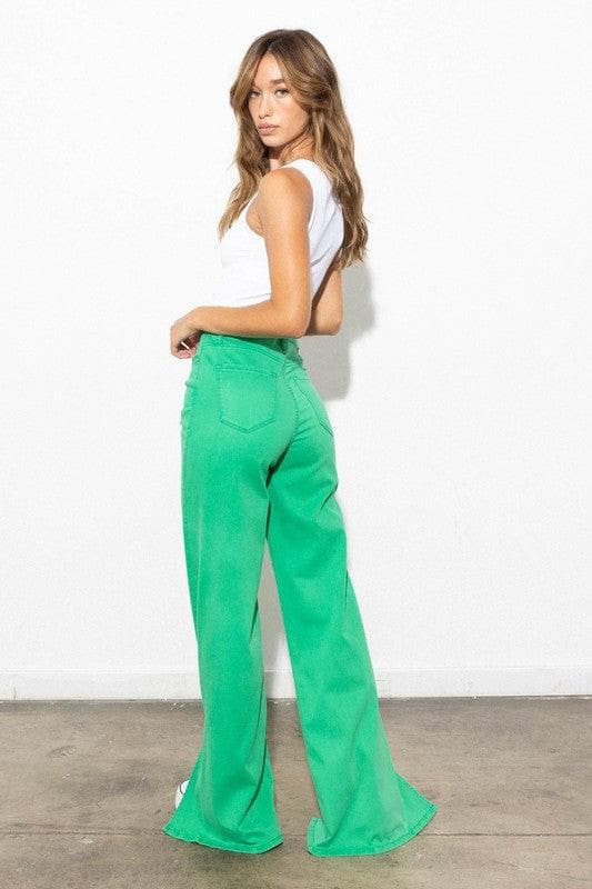 Vibrant M.i.U Front Slit Wide Leg Tencel Pants - SwagglyLife Home & Fashion