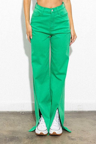 Vibrant M.i.U Front Slit Wide Leg Tencel Pants - SwagglyLife Home & Fashion