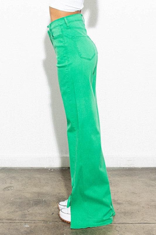 Vibrant M.i.U Front Slit Wide Leg Tencel Pants - SwagglyLife Home & Fashion