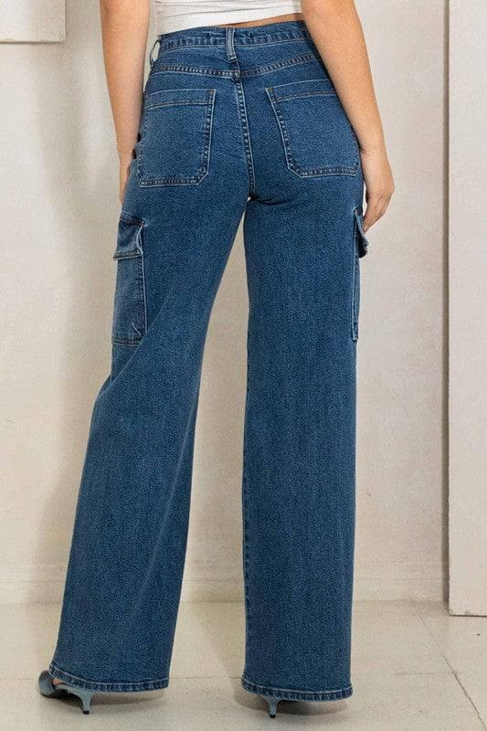 Vibrant M.i.U High Rise Crossed Waist Cargo Wide Jeans - SwagglyLife Home & Fashion