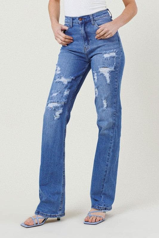 Vibrant M.i.U High Rise Distressed Straight Leg - SwagglyLife Home & Fashion