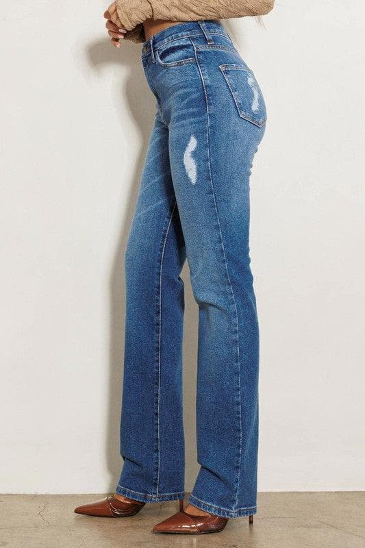 Vibrant M.i.U High Rise Subtle Distressed Straight Jeans - SwagglyLife Home & Fashion