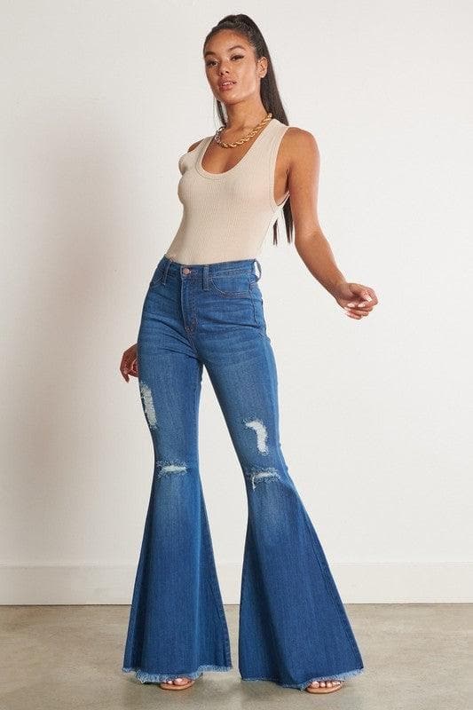 Vibrant M.i.U High Waisted Distressed Flare - SwagglyLife Home & Fashion