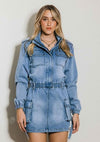 Vibrant M.i.U Long Sleeve Denim Romper Skirt - SwagglyLife Home & Fashion